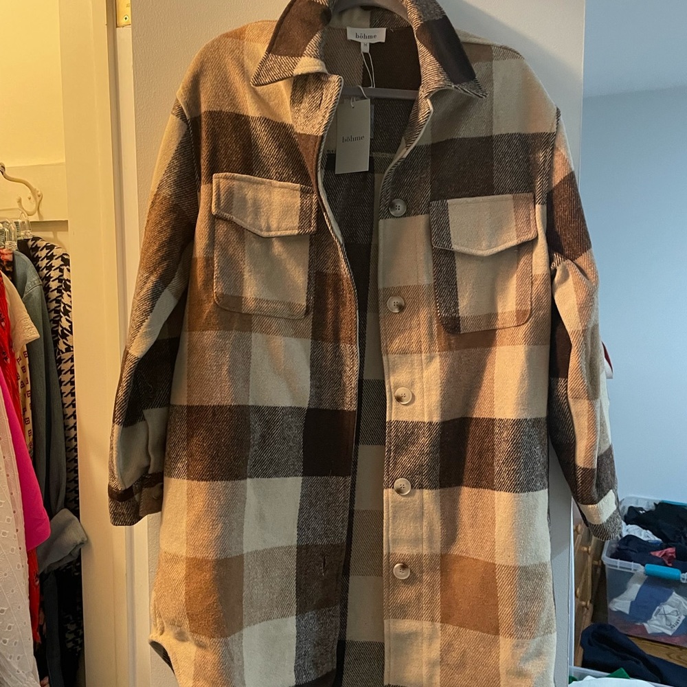 Brown Plaid Shacket Bohme Sz M NWT